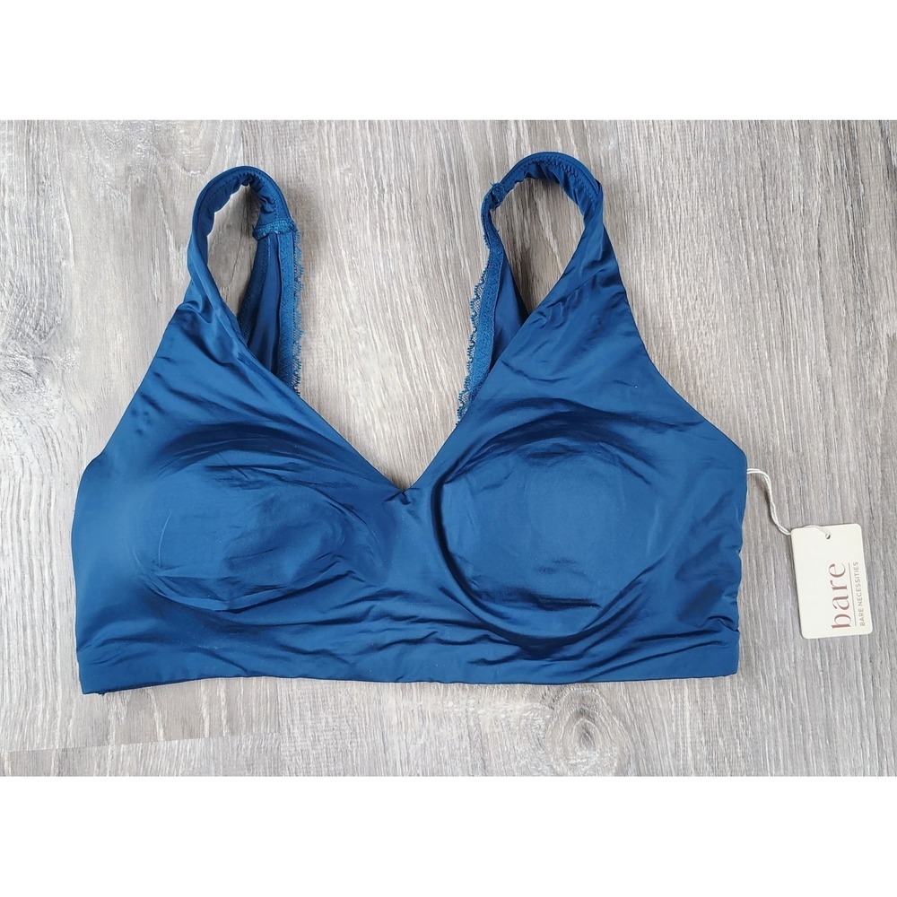 Bare Necessities Bare Lounge Bra In Linear Lace XL Poseidon Blue Wireless‎ NEW
